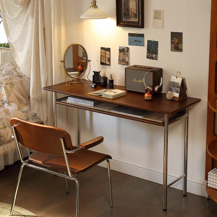 Solid Wood Desk, Stainless Steel Vintage Compact Computer Desk & Dress ...