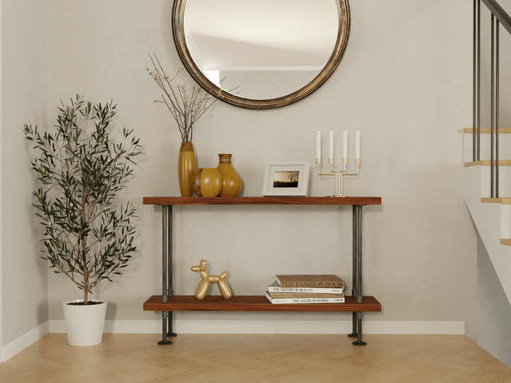 2-Tier Console Table, Pipe and wood Sofa Table - Woodartdeal