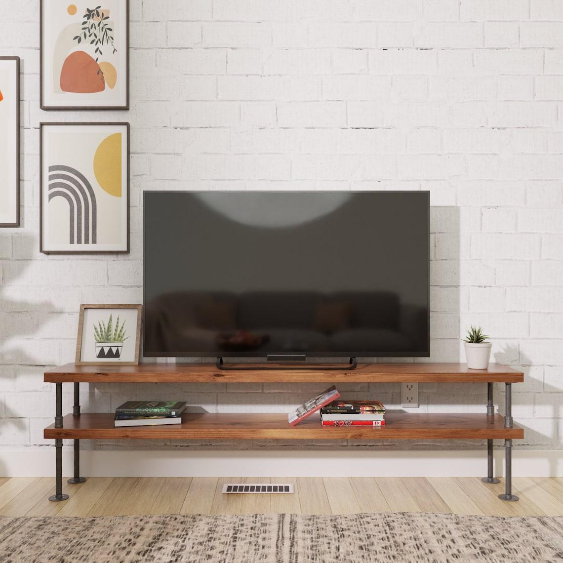 2-Tier Industrial Pipe and wood TV stand, Media console - Woodartdeal