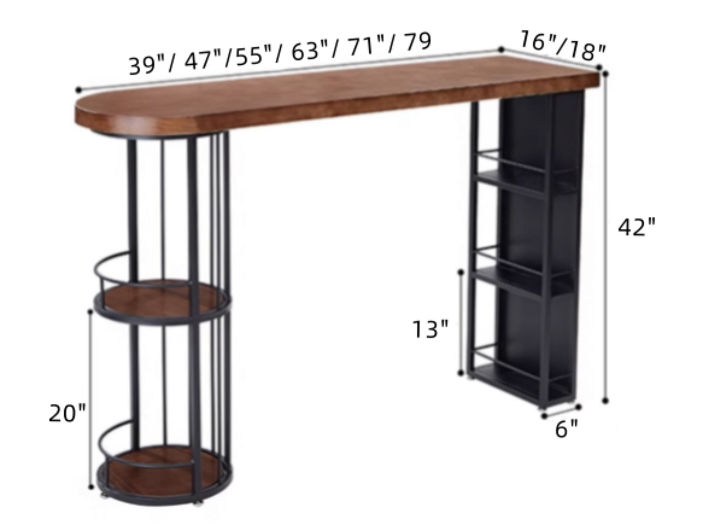 Solid wood bar table with storage shelf