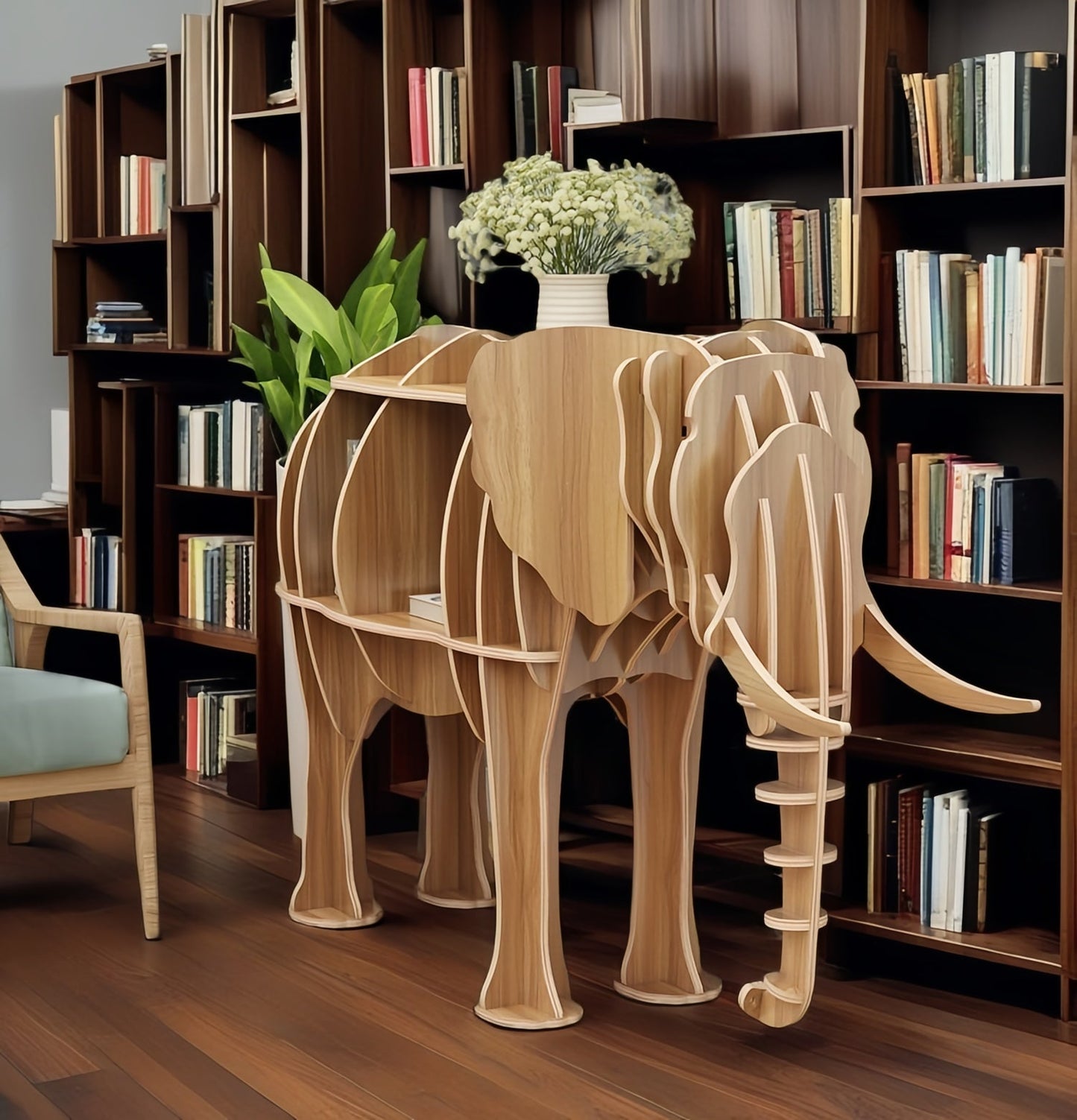 Wooden Bookshelves Elephant Animal Shape Bookshelf Kids Bookcases Storage Rack