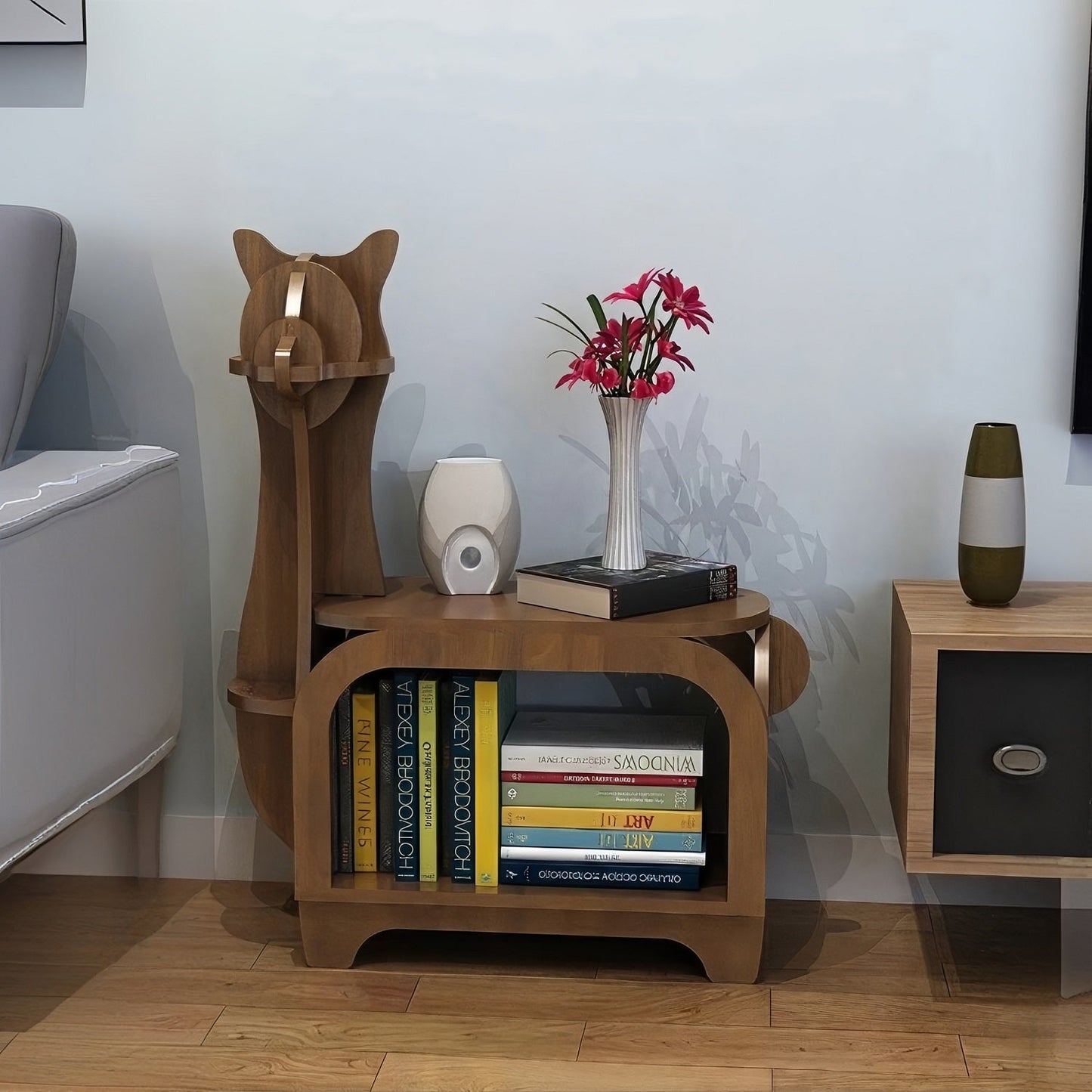 Wooden Bookshelves Alpaca Animal Shape Bookshelf Kids Bookcases Storage Rack