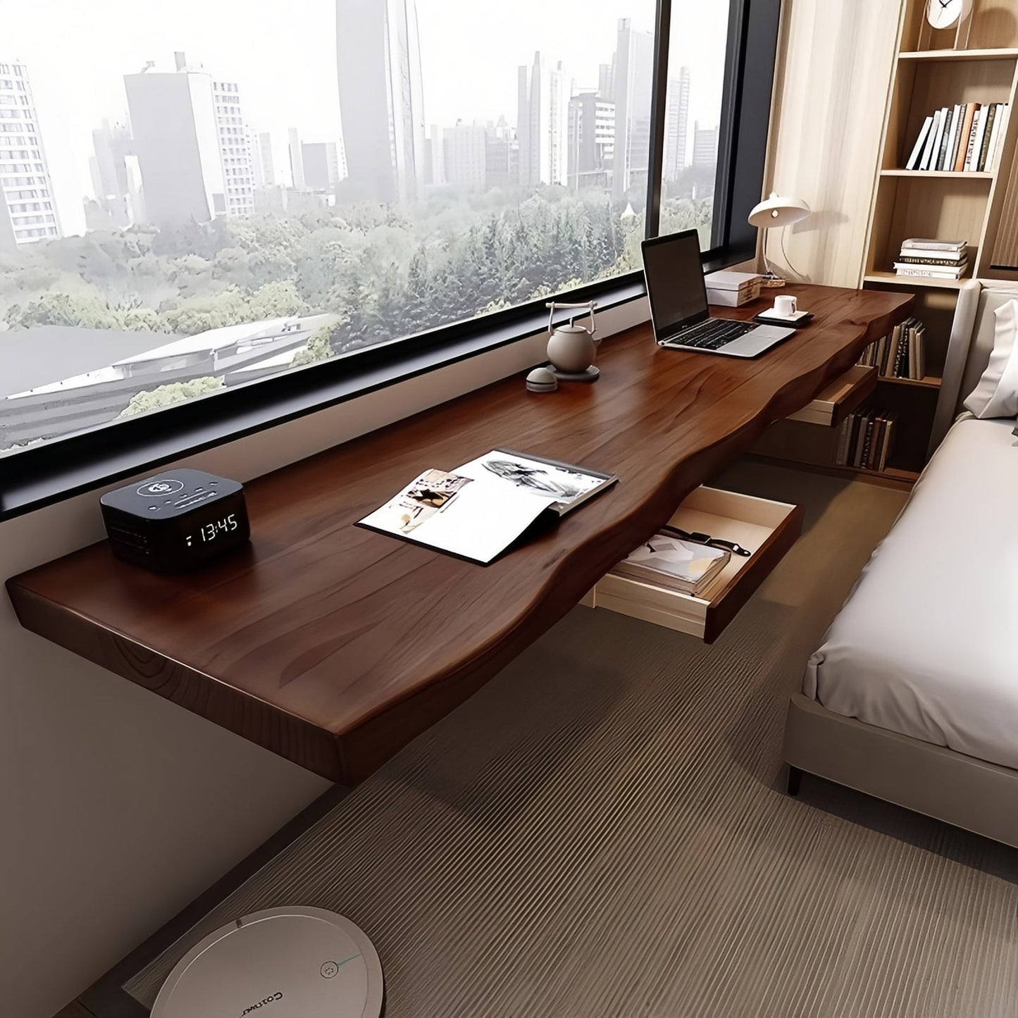 Customized Size：55"(L) x 24" (W) Custom Live Edge Solid Wood Wall Floating Table Study Desk Long Table Work Table