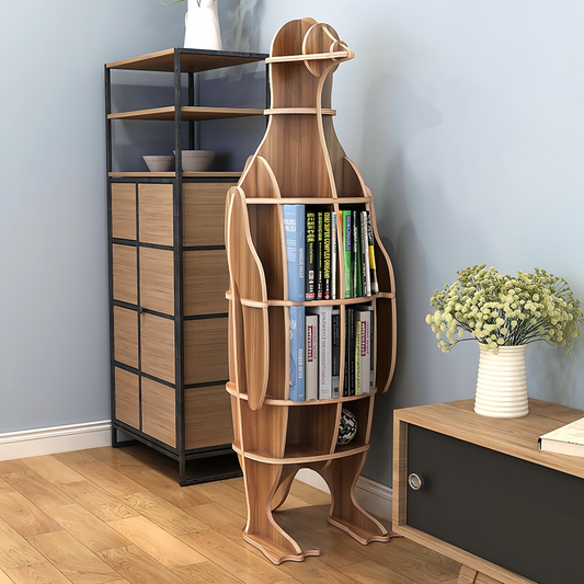 Wooden Bookshelves Penguin Animal Shape Bookshelf Kids Bookcases Storage Rack