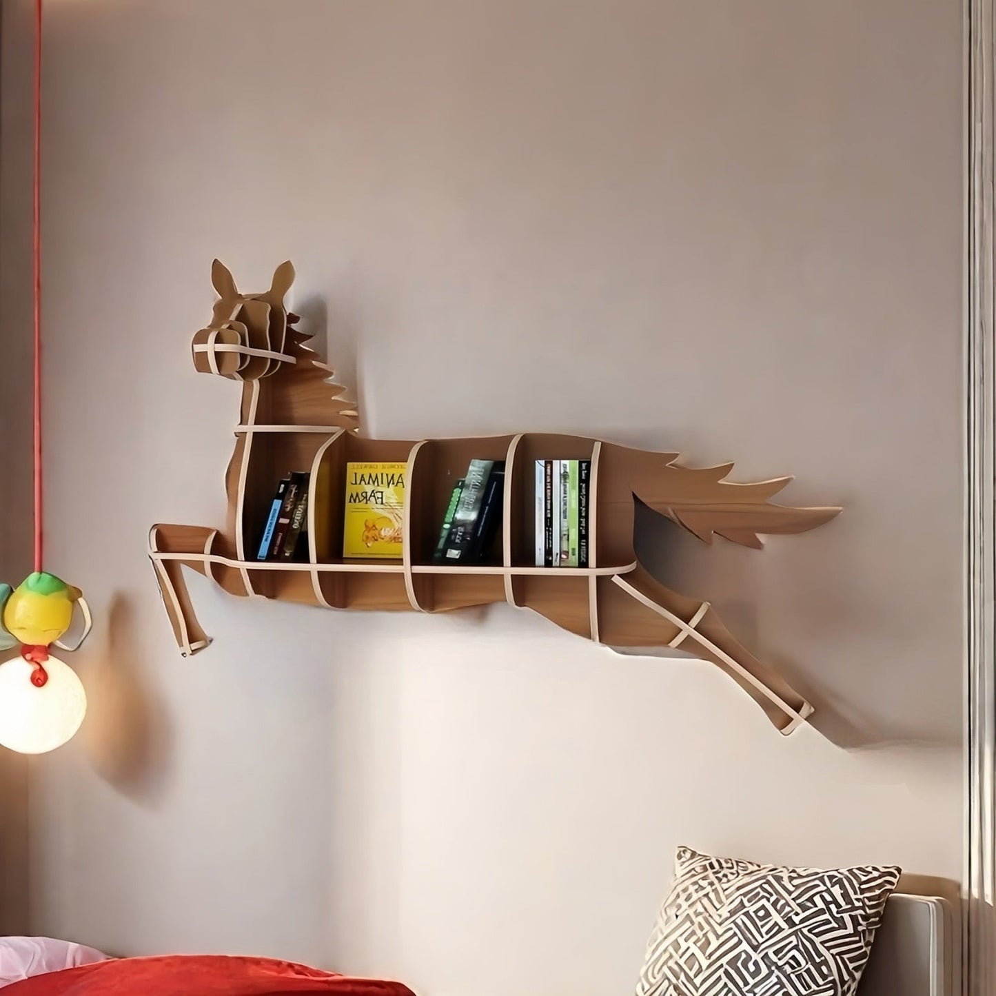 Wooden Bookshelves Horse Wall Animal Shape Bookshelf Kids Bookcases Storage Rack