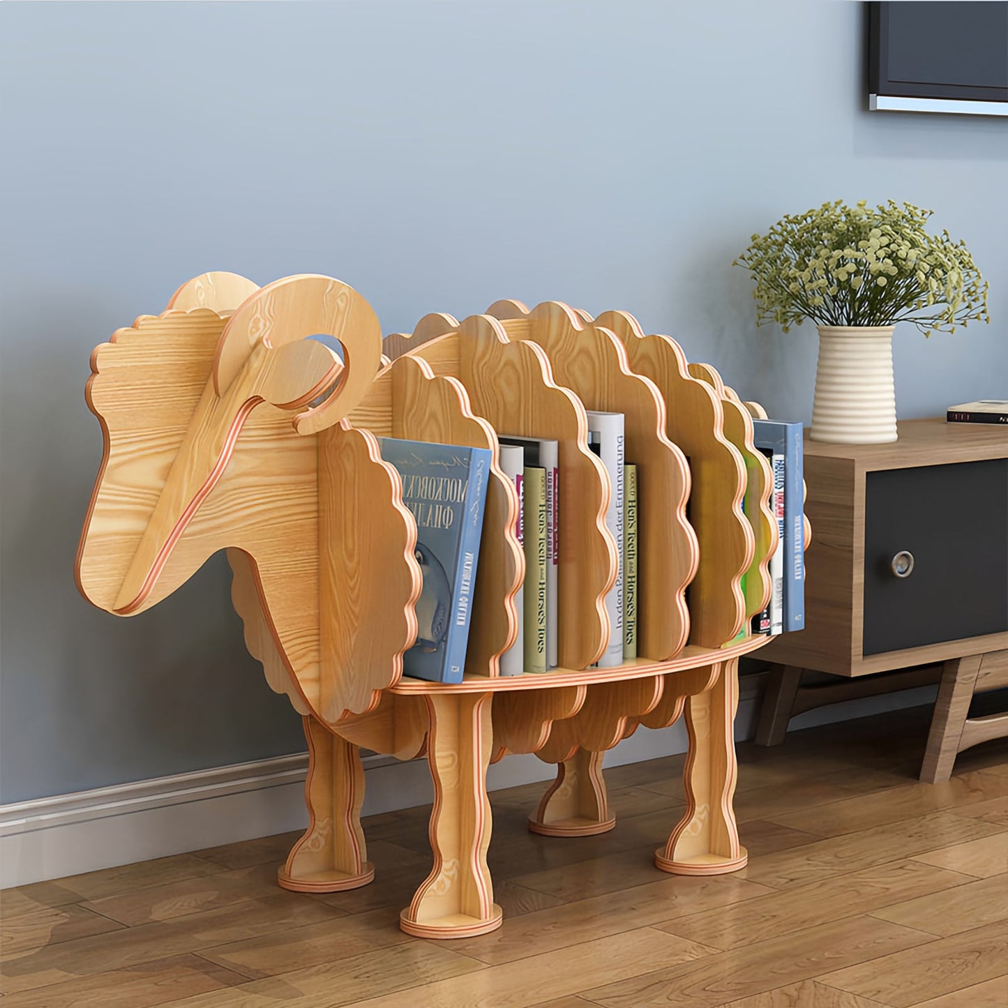 Wooden Bookshelves Sheep Animal Shape Bookshelf Kids Bookcases Storage Rack