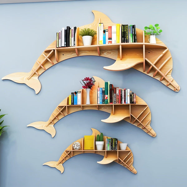 Wooden Bookshelves Dolphin Wall Animal Shape Bookshelf Kids Bookcases Storage Rack