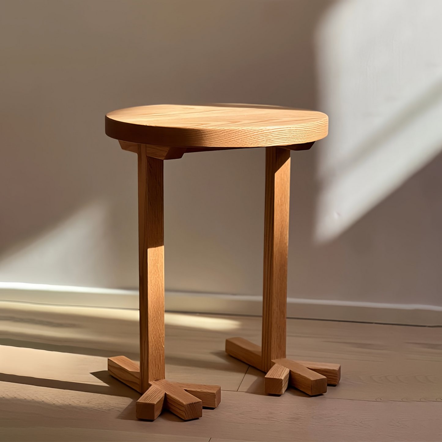 Oak Round Wooden Side Table Living Room Solid Wood End Tables