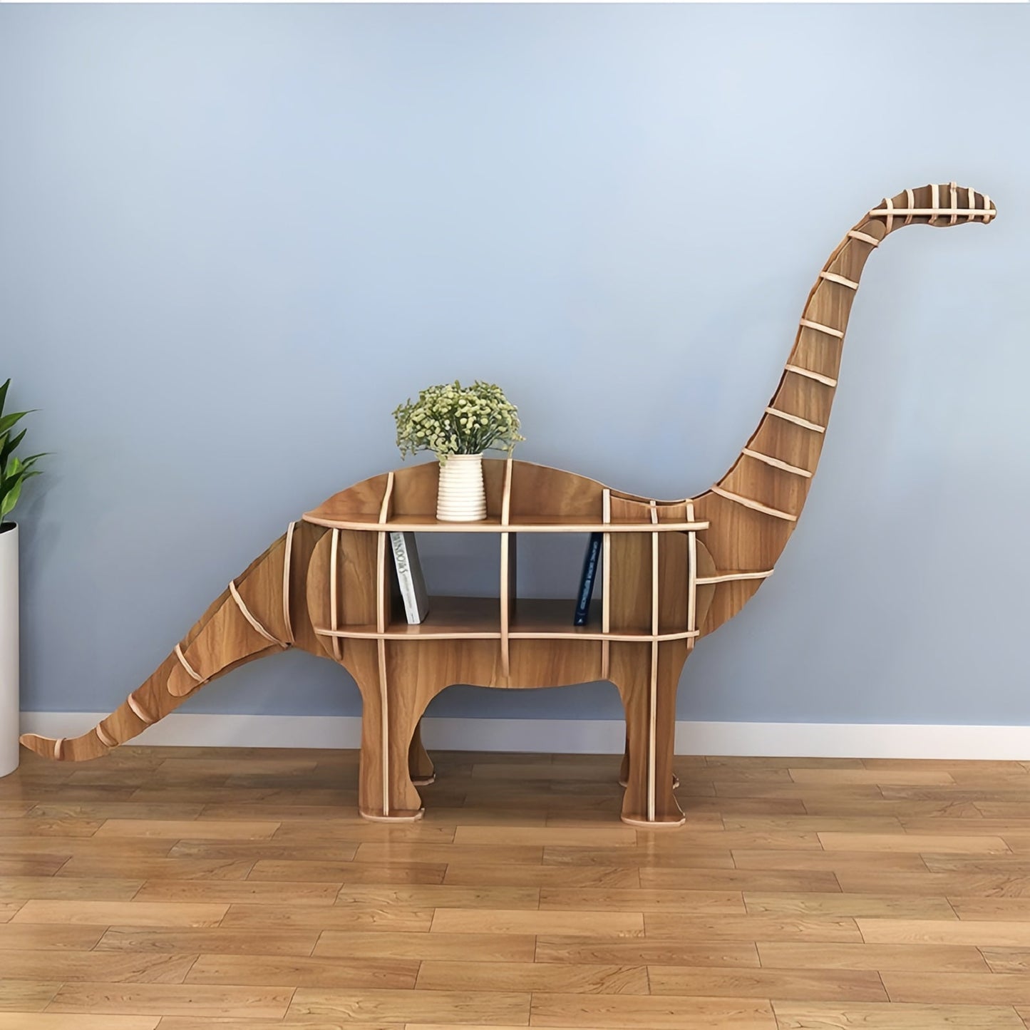 Wooden Bookshelves Long Neck Dragon Animal Shape Bookshelf Kids Bookcases Storage Rack