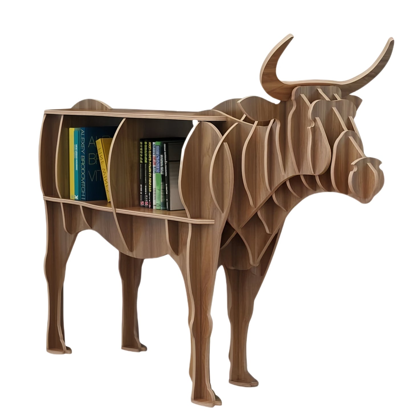 Wooden Bookshelves Bull Animal Shape Bookshelf Kids Bookcases Storage Rack