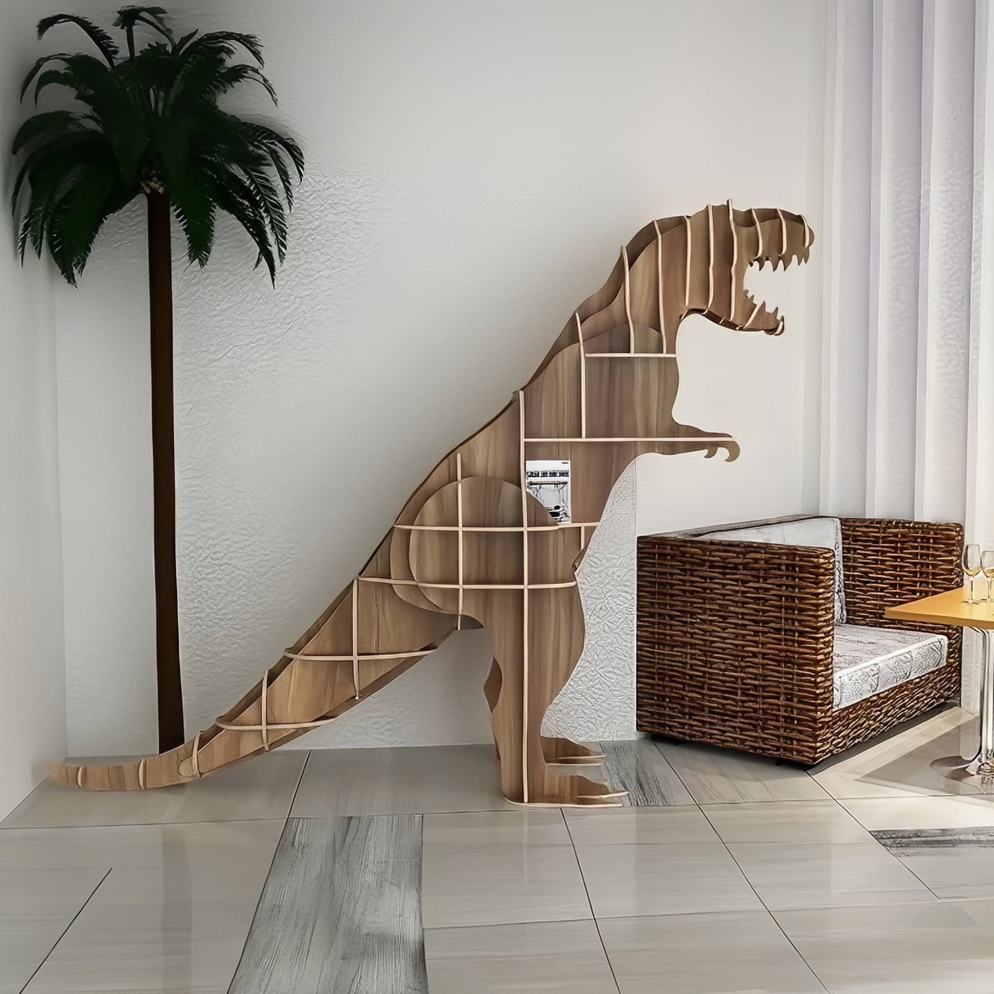 Wooden Bookshelves Tyrannosaurus Animal Shape Bookshelf Kids Bookcases Storage Rack