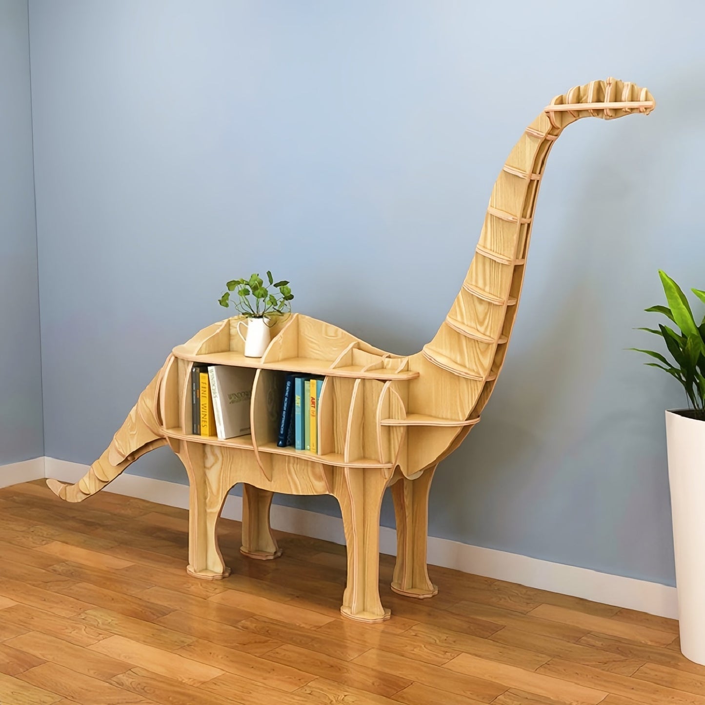 Wooden Bookshelves Long Neck Dragon Animal Shape Bookshelf Kids Bookcases Storage Rack