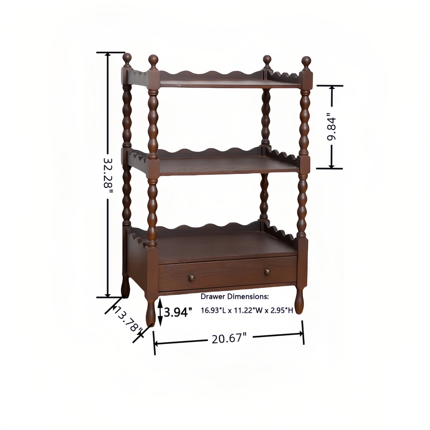 Antique Wooden Corner Shelf Solid Wooden End Table 3-Tier Side Table