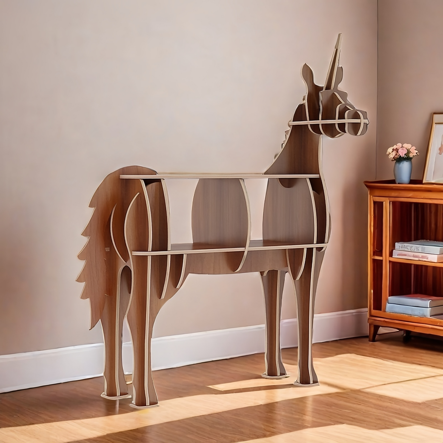 Wooden Bookshelves Unicorn Animal Shape Bookshelf Kids Bookcases Storage Rack