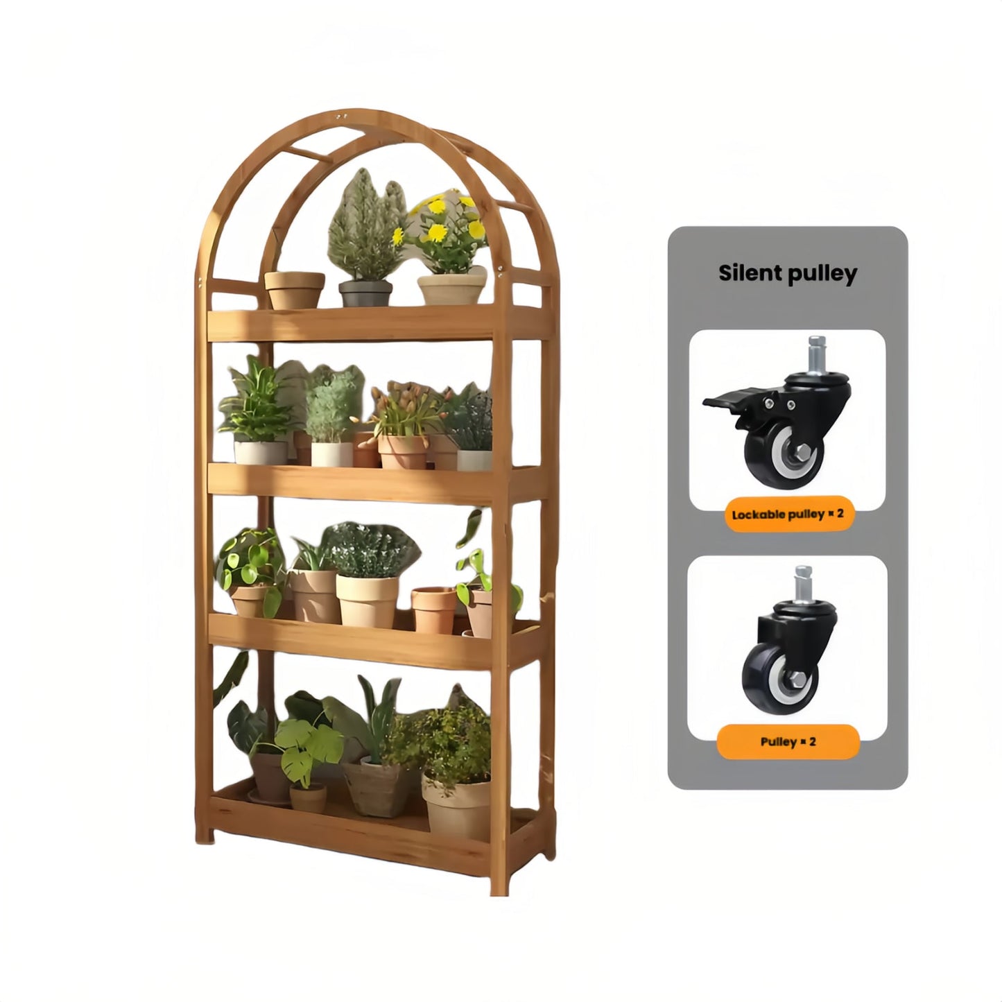 Solid Wood Multi-Layer Mobile Floor-Standing Plant Stand Flower Rack