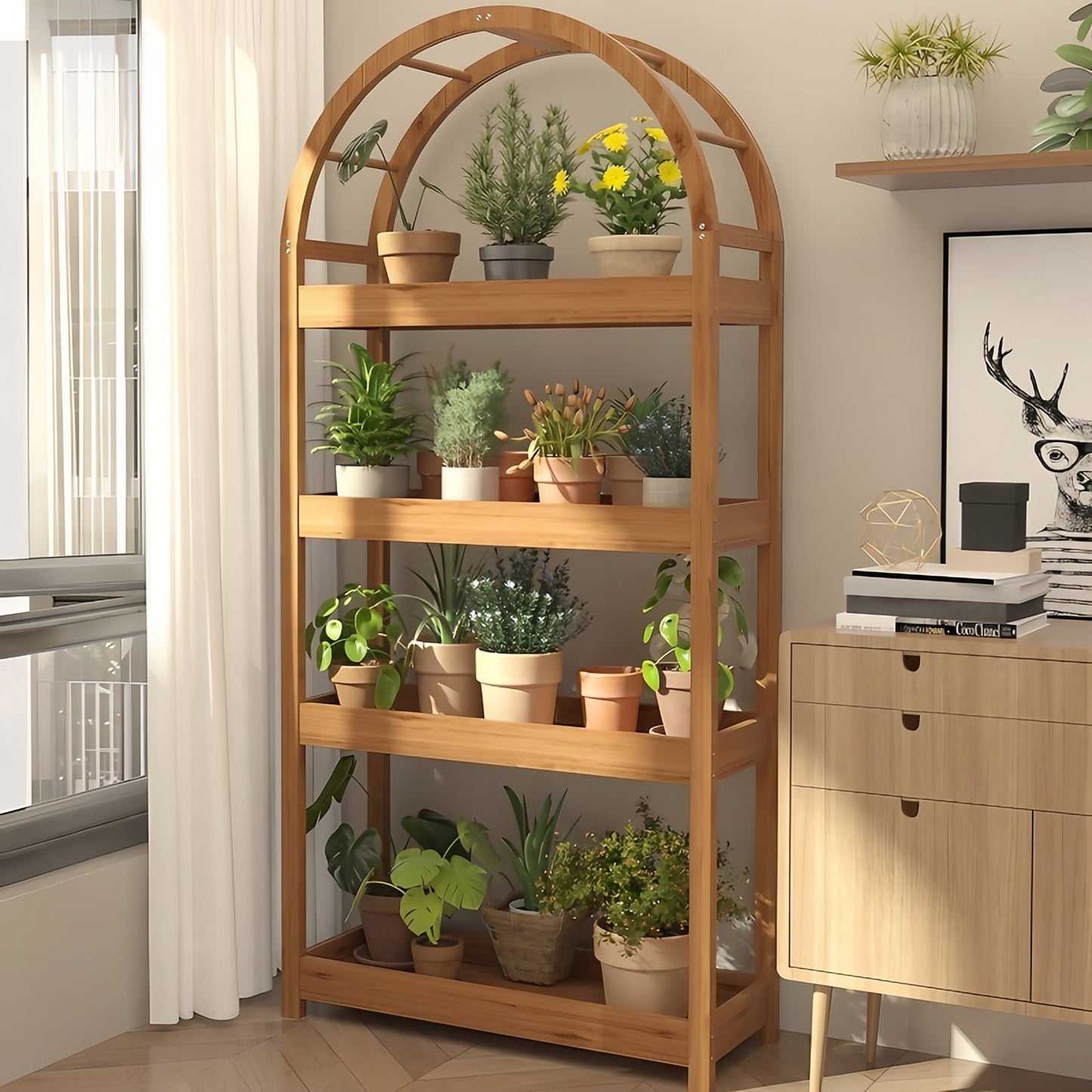 Solid Wood Multi-Layer Mobile Floor-Standing Plant Stand Flower Rack