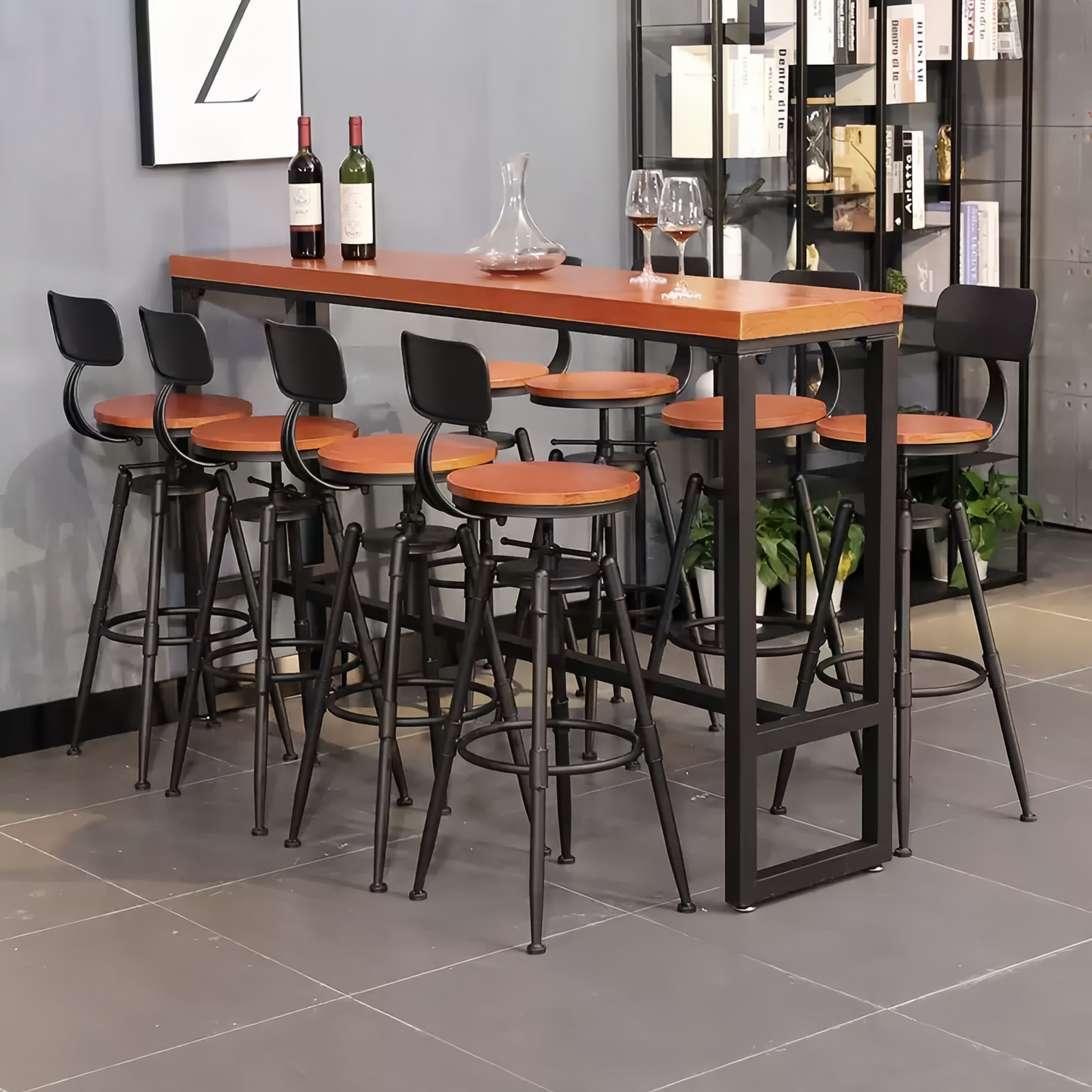 Solid Wood Steel Swivel Lift Bar Stool with Backs Counter Stools