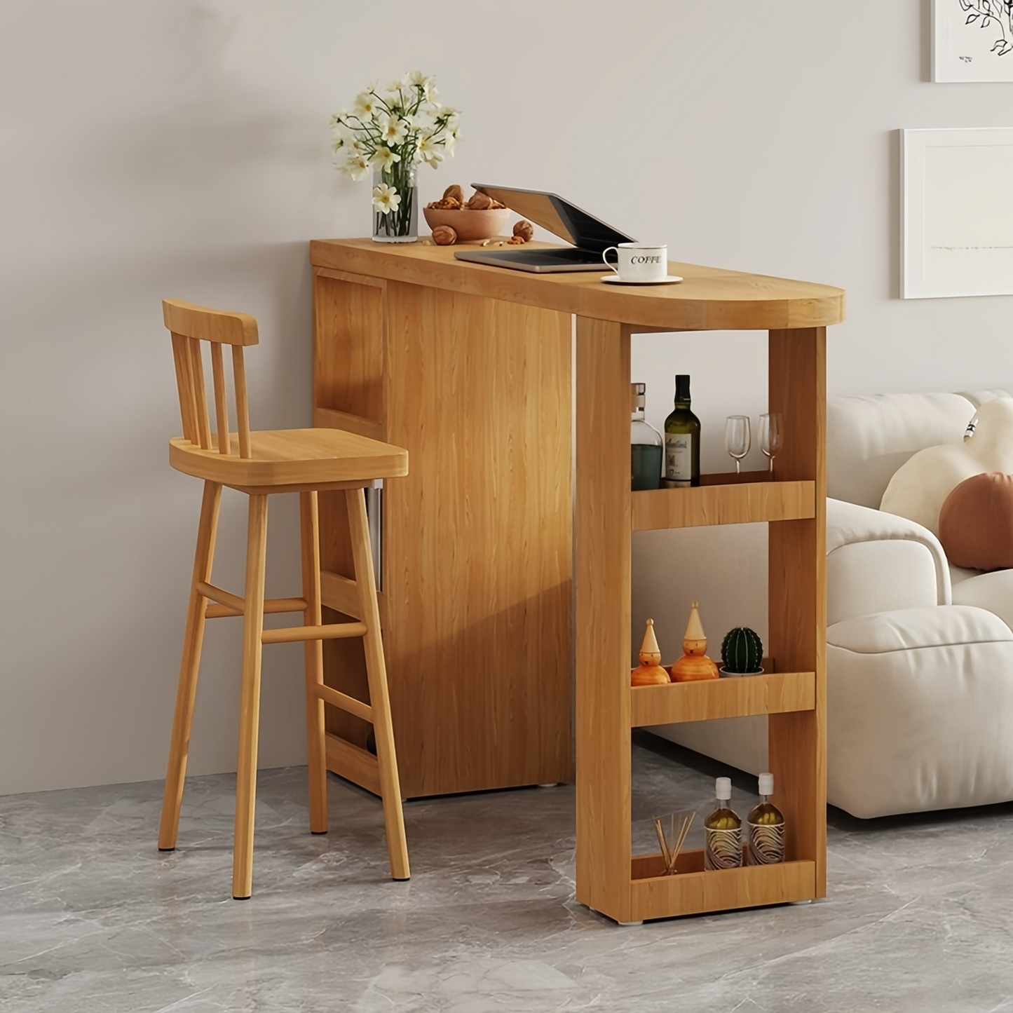 Walnut Solid Wood Bar Table Integrated Cabinet Partition Cabinet