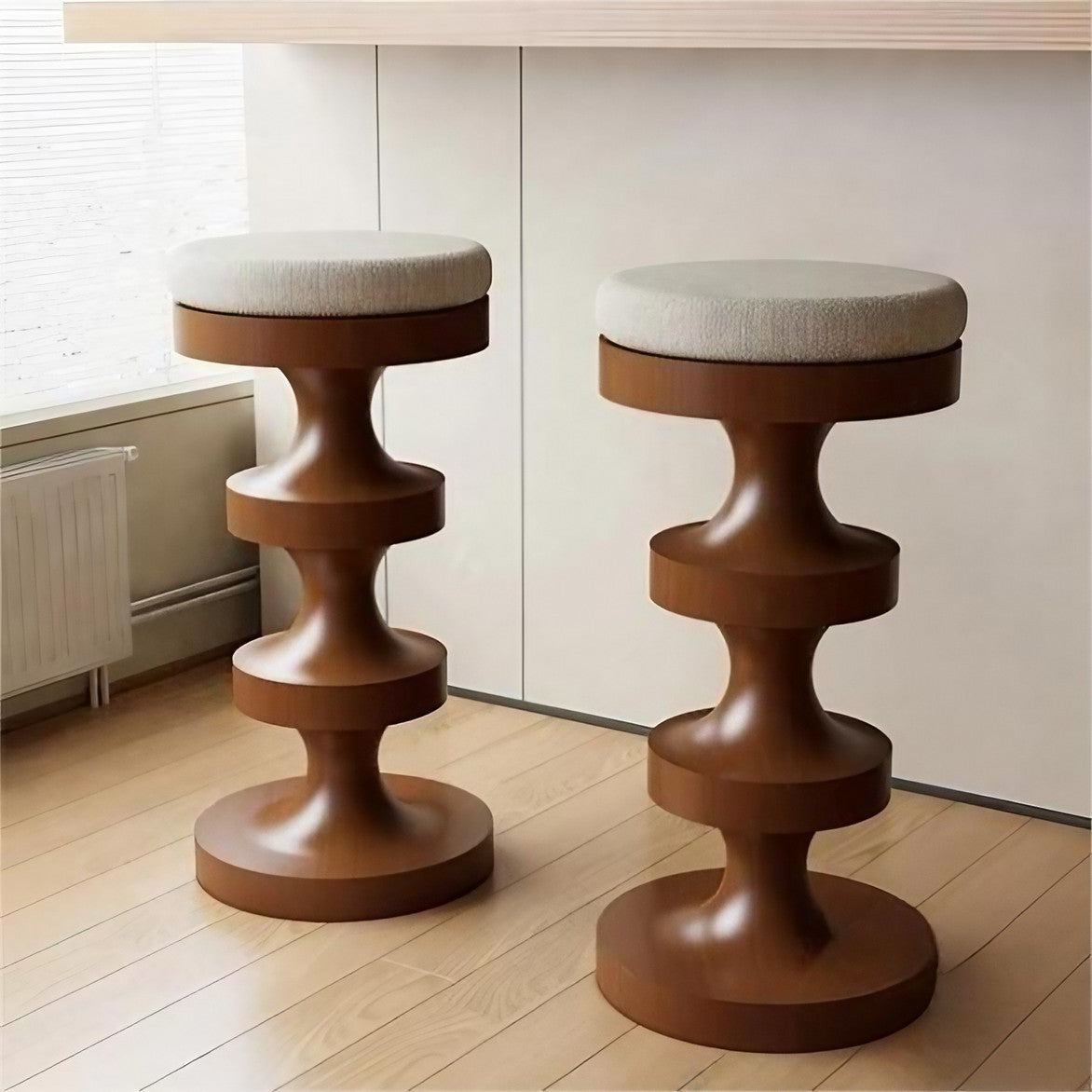 White Ash Solid Wood High Stool Designer Creative Counter Bar Round Stool