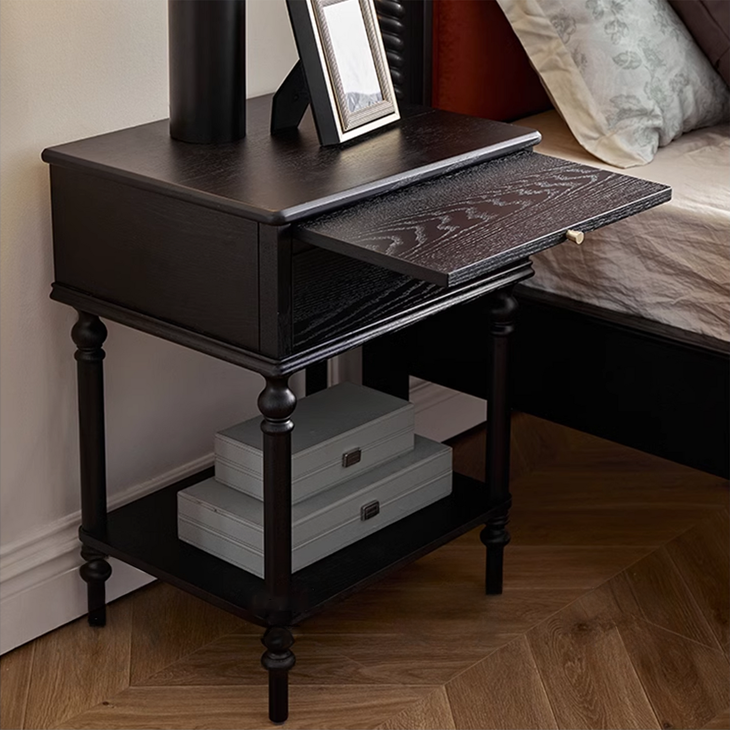 Solid Wood Bedside Table Storage Drawer Side Cabinet Pull-Out Nightstand