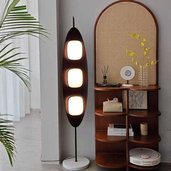 Modern Rattan Arch Shelf Divider – Natural Wood Room Divider & Display Stand