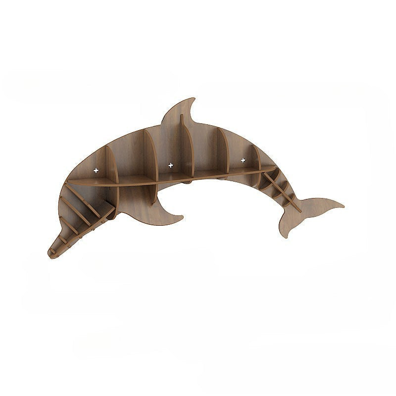 Wooden Dolphin Wall Animal Shape Bookshelf Storage Rack