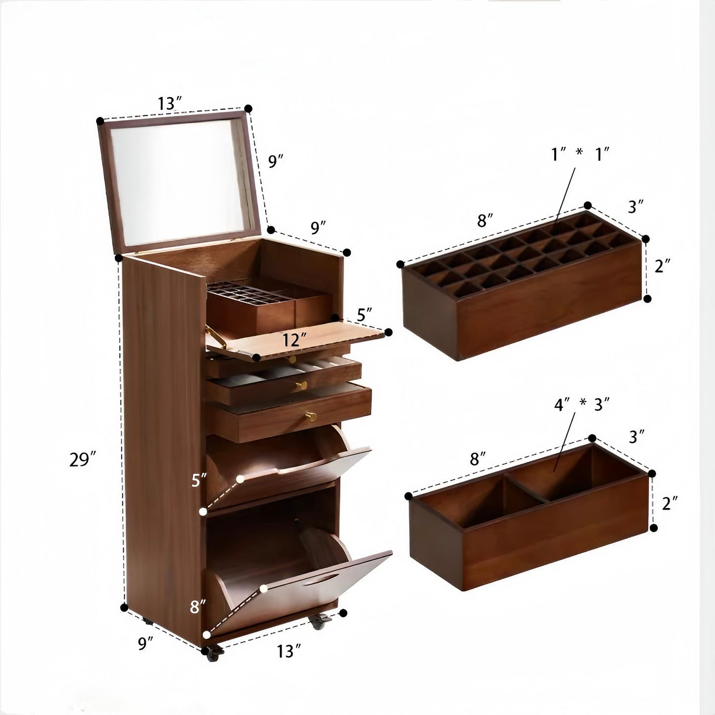 Wooden movable cosmetics vertical storage cabinet