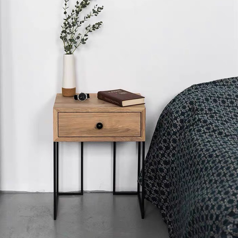 Iron base drawer bedside table with industrial style