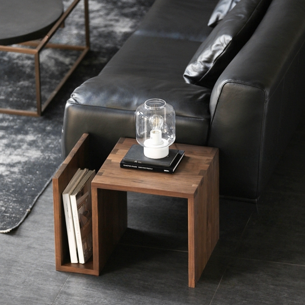 Solid Oak S-Shape Side Table Special-Shaped Square Corner Sofa Tea Table