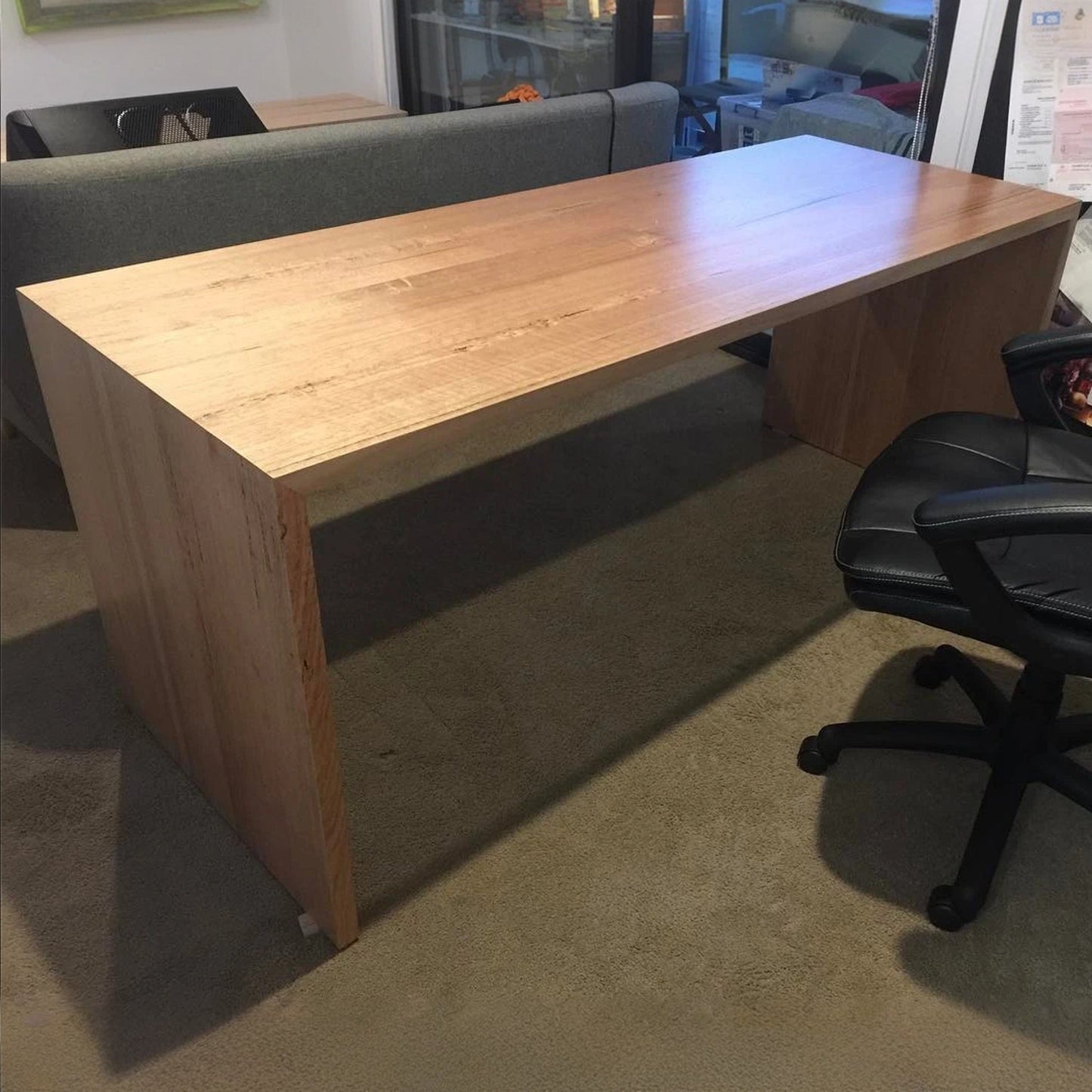 Modern Waterfall Desk, Handmade Straight Edge Desk, White Oak