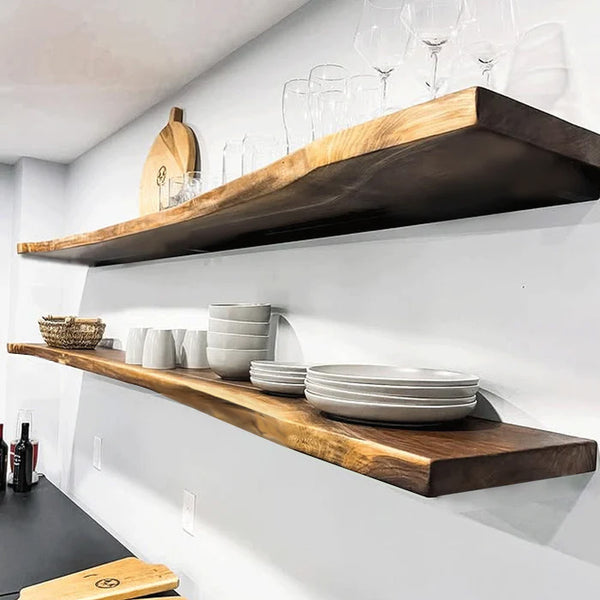 Live Edge Wood Floating Shelf With Hidden Metal Brackets, Wooden Bookshelf, Live Edge Wooden Shelf For Farmhouse Wall Dector
