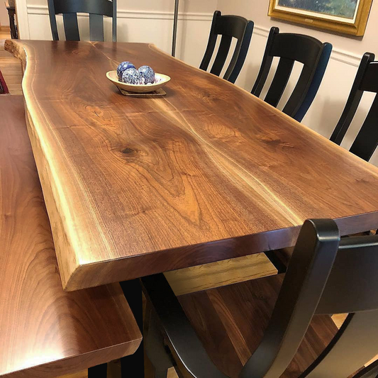 "Onegrain" Live Edge Dining Table, U Shape Metal Legs (Free Height Customization)
