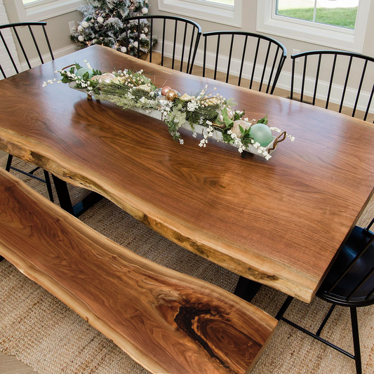 "Onegrain" Live Edge Dining Table, U Shape Metal Legs (Free Height Customization)