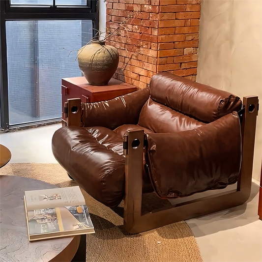 Luxurious Reclining Lounge Chair – Premium Soft-Touch Leather with Oak Frame