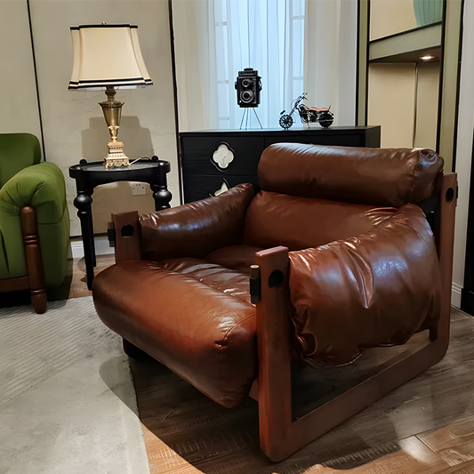 Luxurious Reclining Lounge Chair – Premium Soft-Touch Leather with Oak Frame