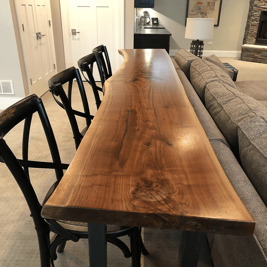 "Onegrain" Against Wall Bar Table — A Single-Slab Live Edge Bar High Table, Made to Last
