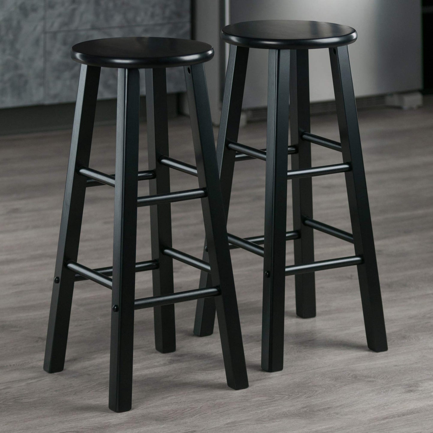 Set of 2 Solid Wood Bar Stools Counter Stools Retro Round Stool Bar Chair Step Stool