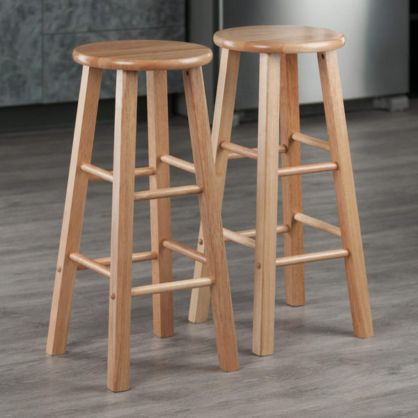 Set of 2 Solid Wood Bar Stools Counter Stools Retro Round Stool Bar Chair Step Stool