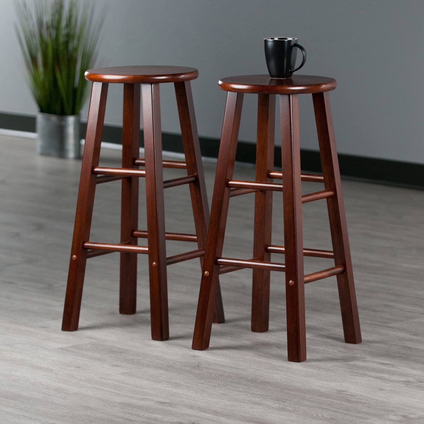 Set of 2 Solid Wood Bar Stools Counter Stools Retro Round Stool Bar Chair Step Stool