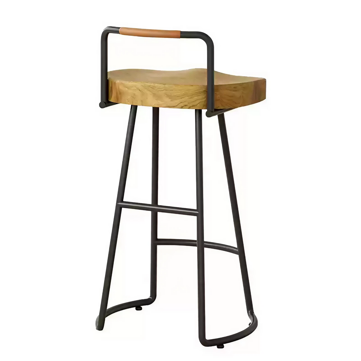 Set of 2 Solid Wood Wrought Iron Body Curved Bar Stool with Backs Counter Stools