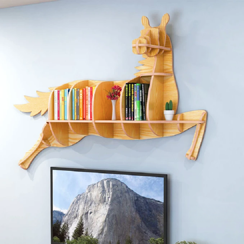 Wooden Horse Wall Animal Shape Bookshelf Storage Rack