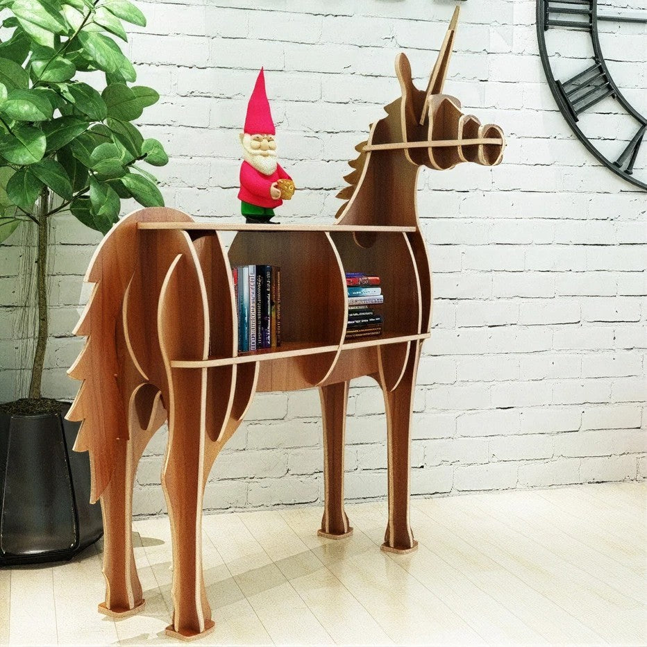 Wooden Unicorn Animal Shape Bookshelf Storage Rack