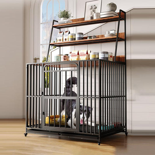 Metal Dog Kennel Dog Crate with 3 Tiers Storage Rack for Medium to Large Dogs