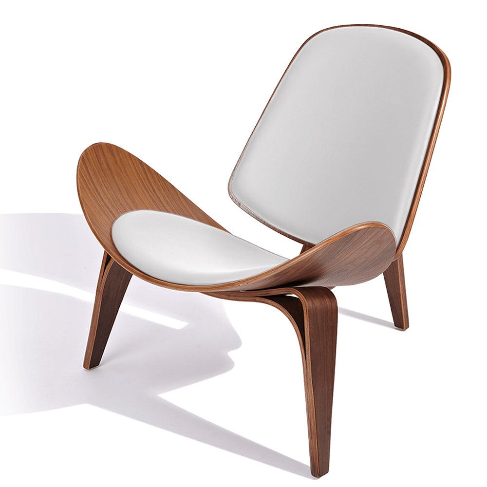 Modern Shell Chair Italian Leather Lounge Chair , Walnut