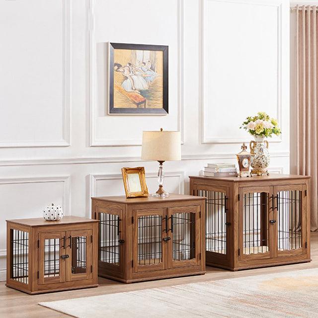 Furniture Style Dog Crate End Table, Double Doors Wooden Wire Dog Kennel with Pet Bed