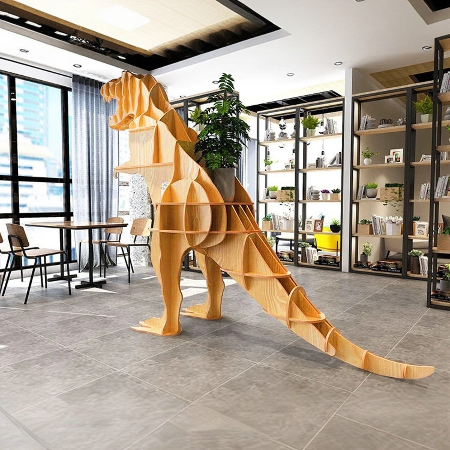 Wooden Tyrannosaurus Animal Shape Bookshelf Storage Rack