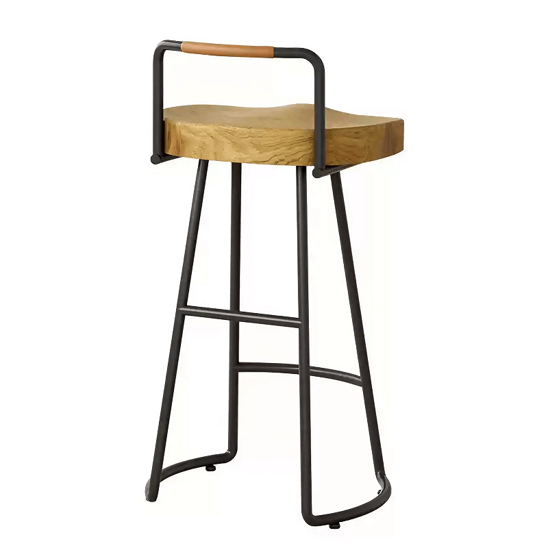 Set of 2 Solid Wood Wrought Iron Curved Bar Stool With Backrest