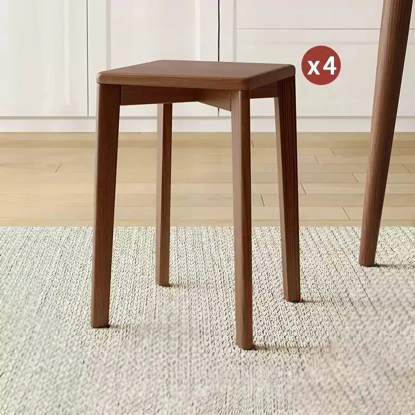 Set of 4 Beech Wood Stackable Round Stool Dining Chair Square Stool