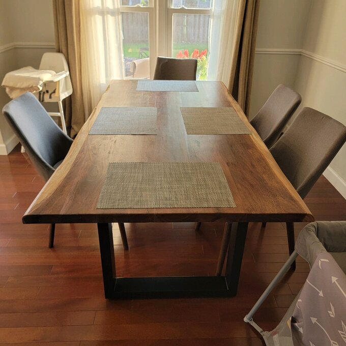 Customized Size：66"(L) x 30" (W) Rustic Live Edge Dining Table, U Shape Metal Legs