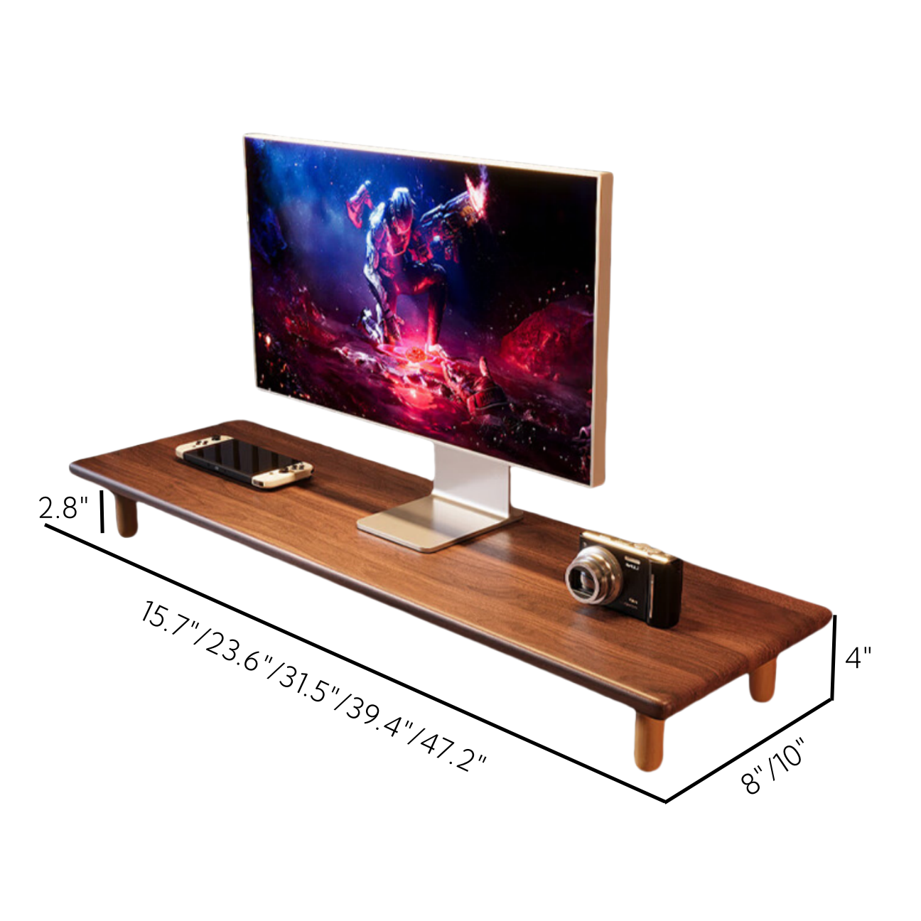 Solid Wood Monitor Stand with Beech Wood Legs, Dark Walnut